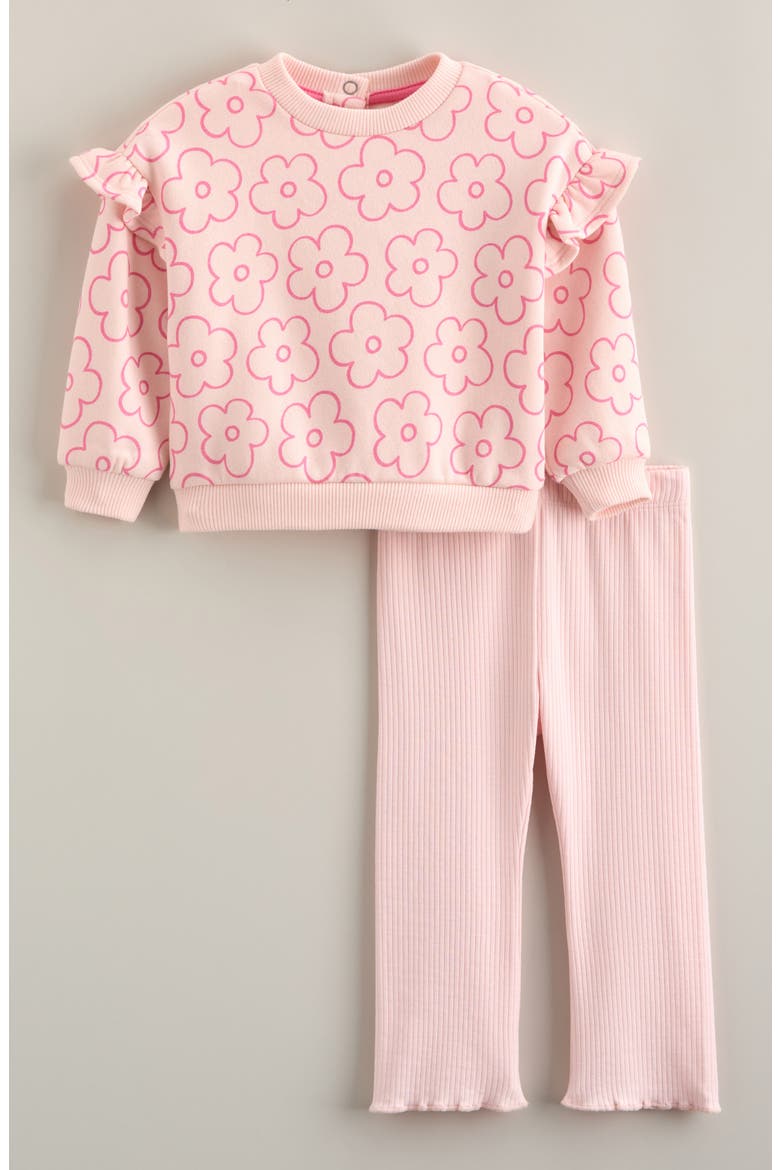 Ruffle Trim Sweatshirt & Leggings Set, Main, color, PINK POPPY DAISY- PINK