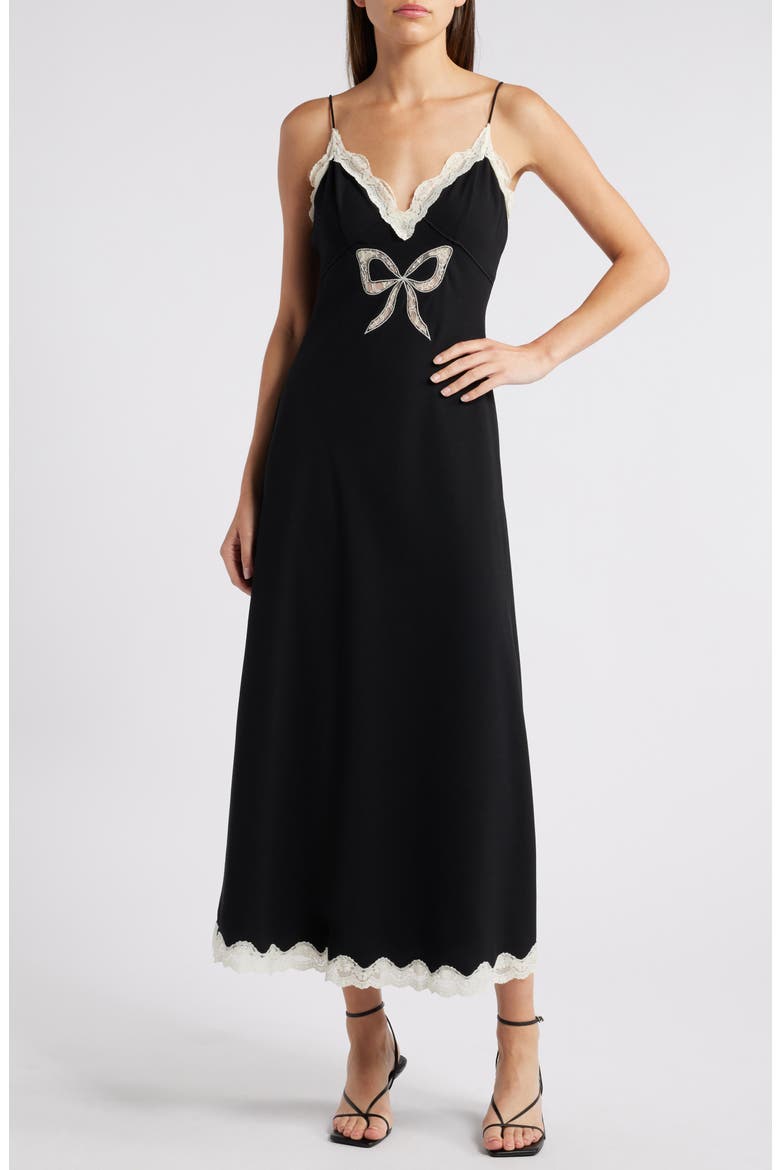 Manuela Lace Trim Maxi Slipdress, Main, color, BLACK