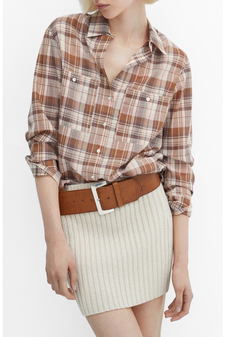 Metallic Plaid Two-Pocket Button-Up Shirt, Main, color, BROWN