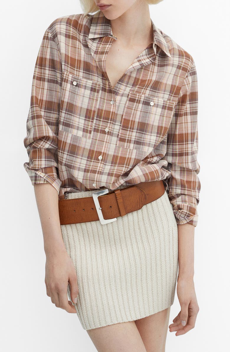 MANGO Metallic Plaid Two-Pocket Button-Up Shirt, Main, color,