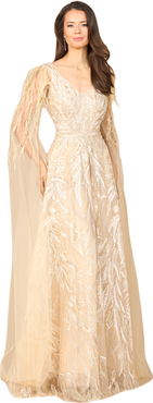 LARA New York V - Neck Gown with Long Cape Sleeves