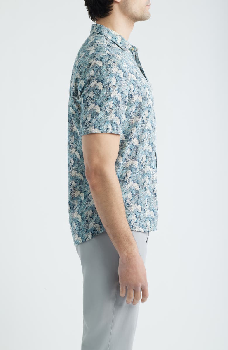 johnnie-O Ragland Botanical Print Cotton Blend Sport Shirt, Alternate, color, Wake