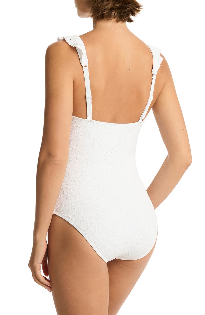Sea Level Interlace Frill One-Piece Swimsuit, Alternate, color, White