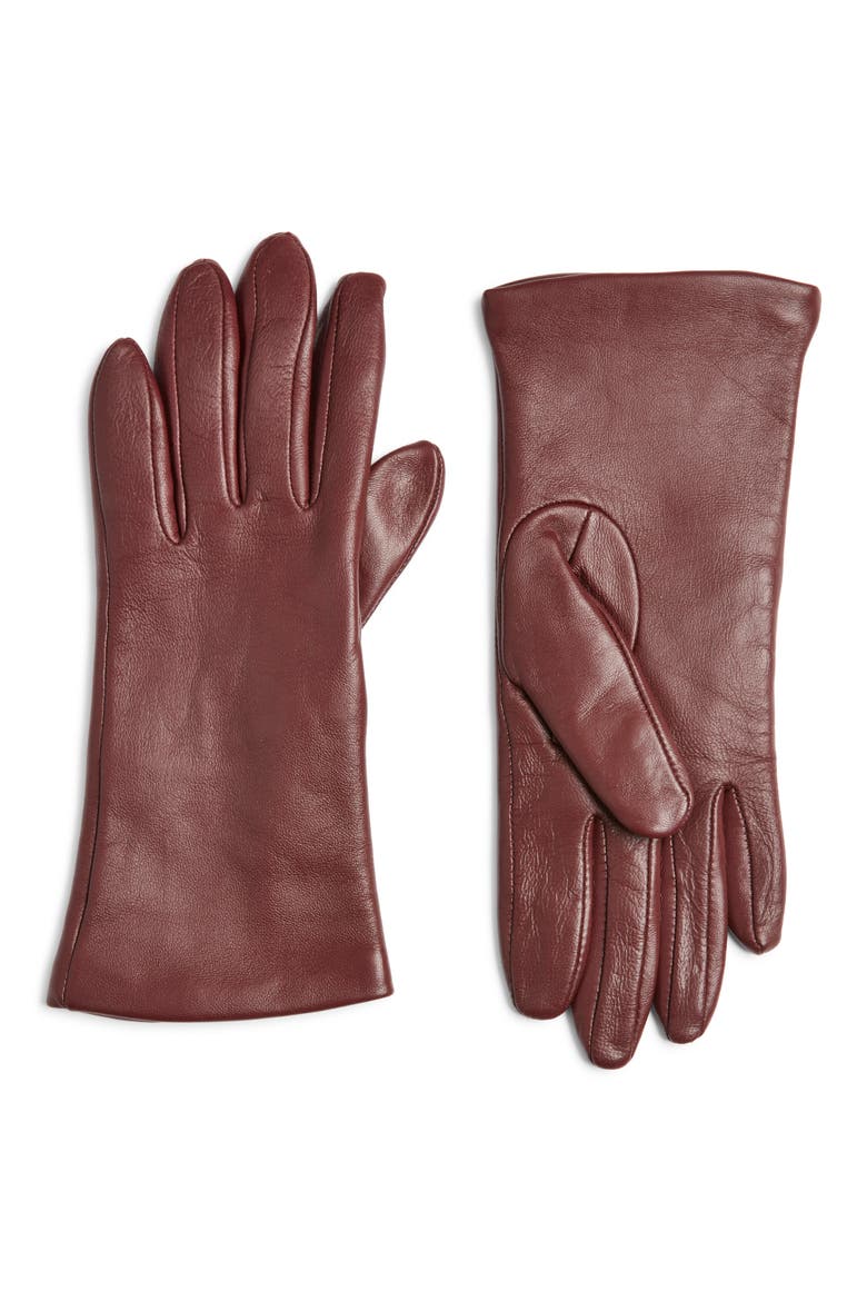 Cashmere Lined Leather Touchscreen Gloves, Main, color, CHIANTI