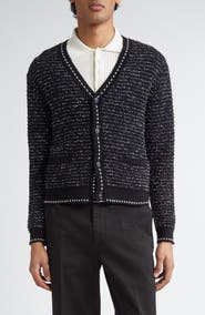 Thom Browne Eyelash Tweed Jacquard Knit Cardigan
