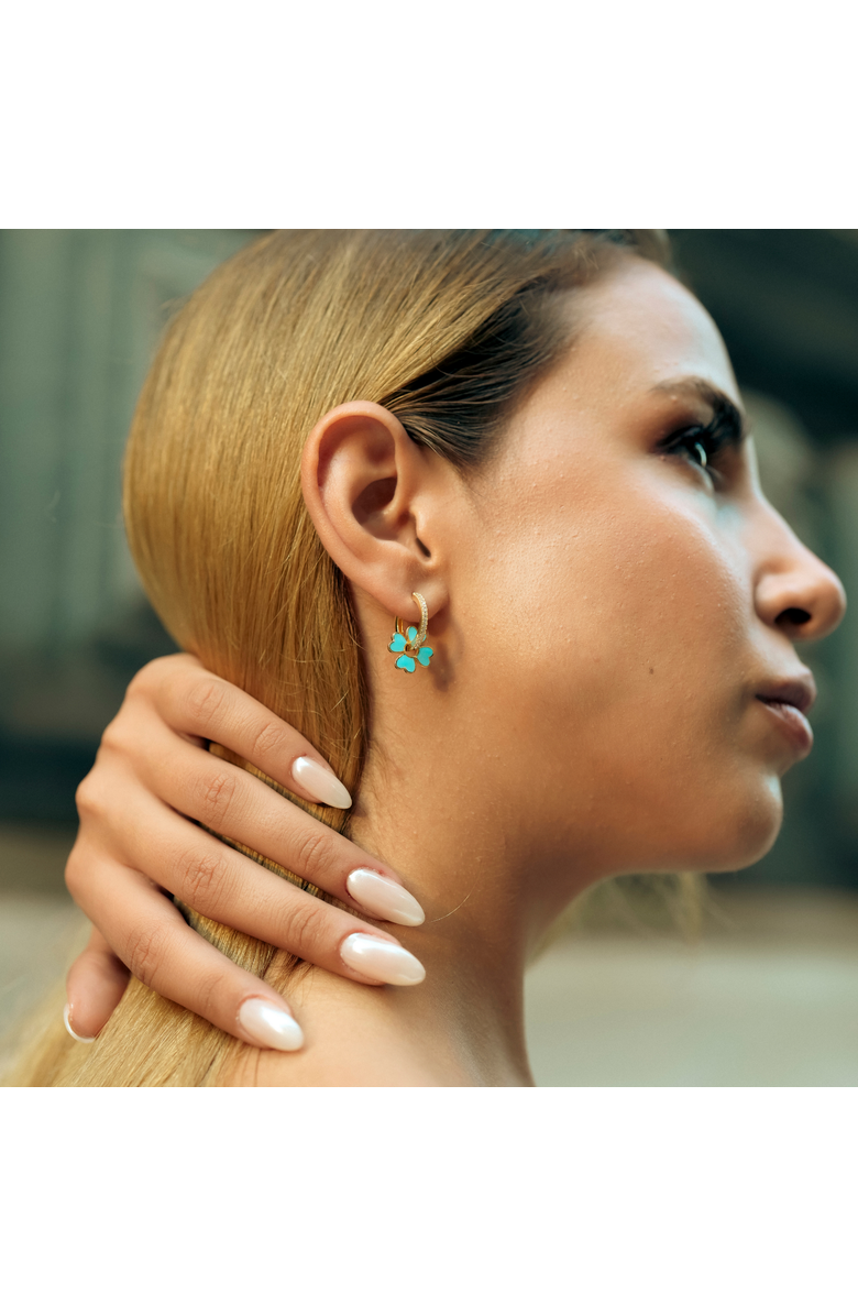 Spero London Sterling Silver Enamel Clover Earrings - Turquoise, Alternate, color, Gold