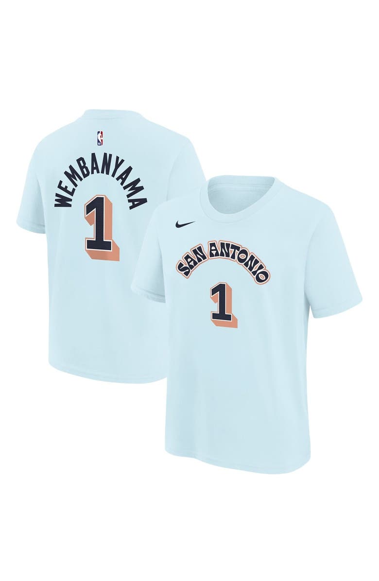 Nike Youth Nike Victor Wembanyama Light Blue San Antonio Spurs 2024/25 City Edition Name & Number T-Shirt, Alternate, color, 