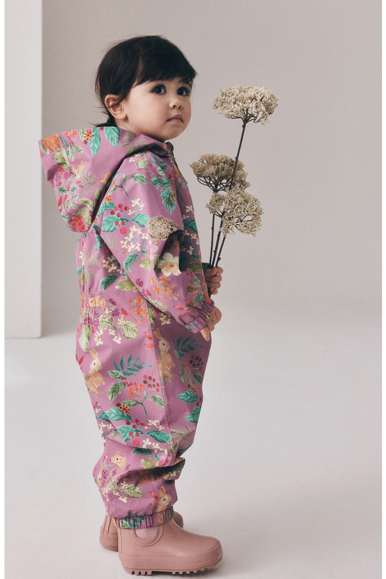 Kids' Floral Waterproof Hooded Romper, Alternate, color, PURPLE