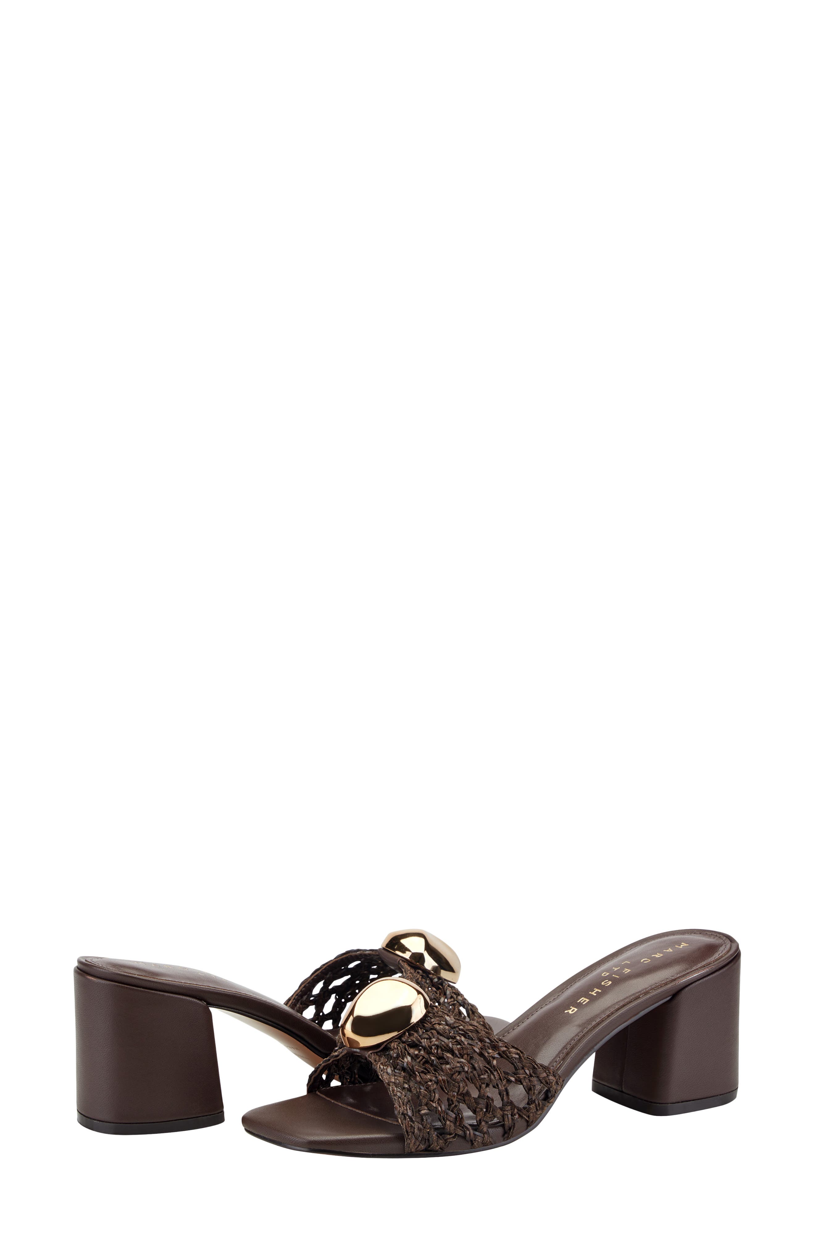 Marc Fisher LTD Farrel Embellished Square Toe Slide Sandal, Alternate, color, Dark Brown