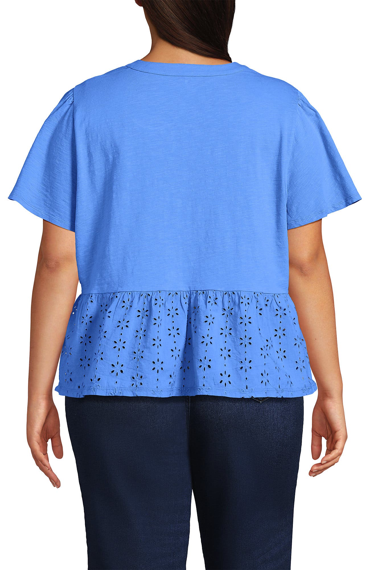 Short Sleeve Mixed Media Eyelet Top - image 4