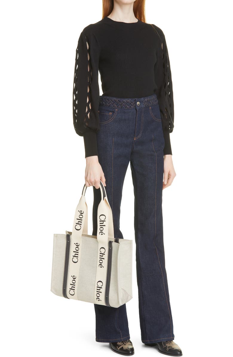 Chloé Medium Woody Logo Strap Canvas Tote, Alternate, color,