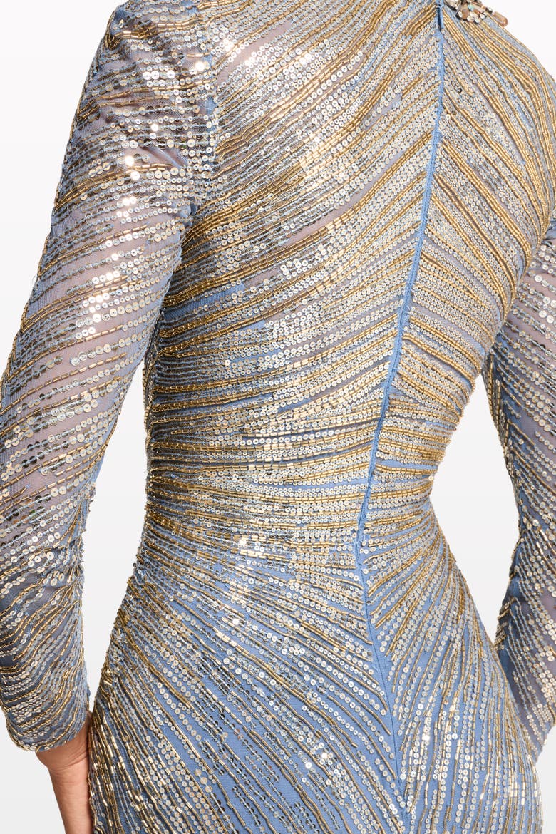 Wiona Sequin-Embellished Gown, Alternate, color, Denim