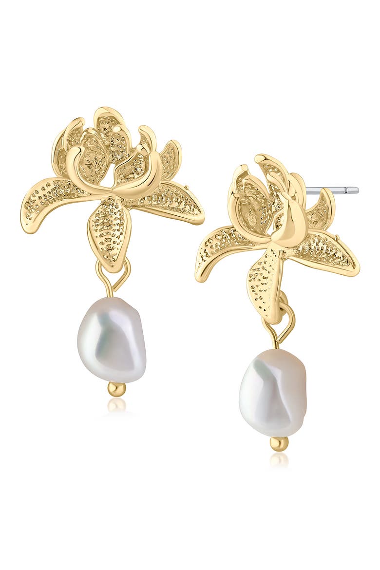 Fresh Water Pearl Flower Earrings, Main, color, WHITE/ GOLD