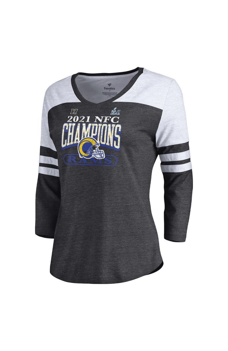 FANATICS Women's Fanatics Branded Heathered Charcoal Los Angeles Rams Super Bowl LVI Bound Classic Play Stripe 3/4-Sleeve Scoop Neck T-Shirt, Alternate, color, 
