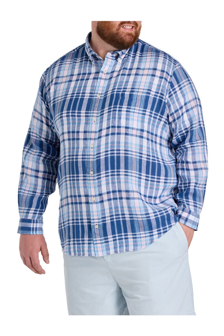 Big & Tall Pelican Point Plaid Linen Sport Shirt, Alternate, color, MOONSHINE
