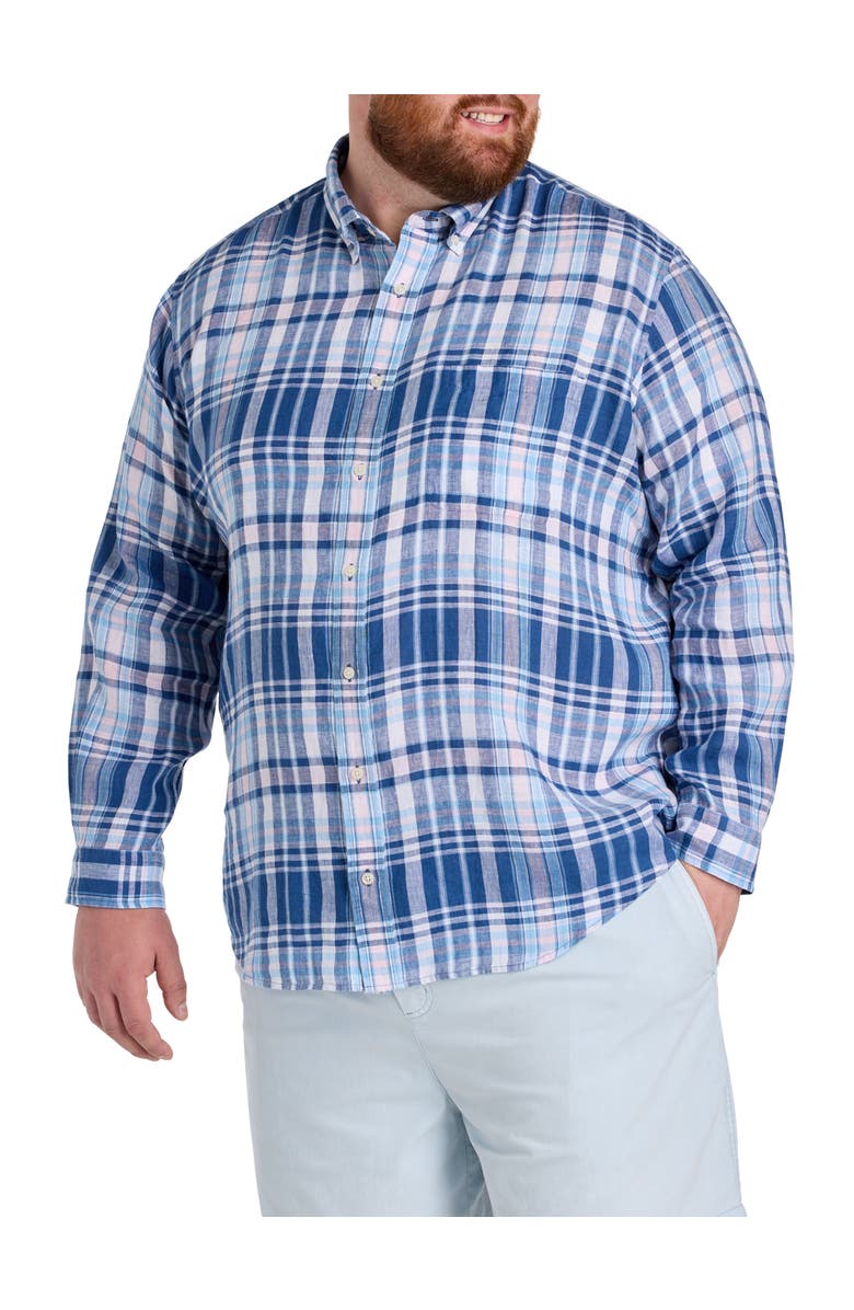 vineyard vines Big & Tall Pelican Point Plaid Linen Sport Shirt, Alternate, color, Moonshine