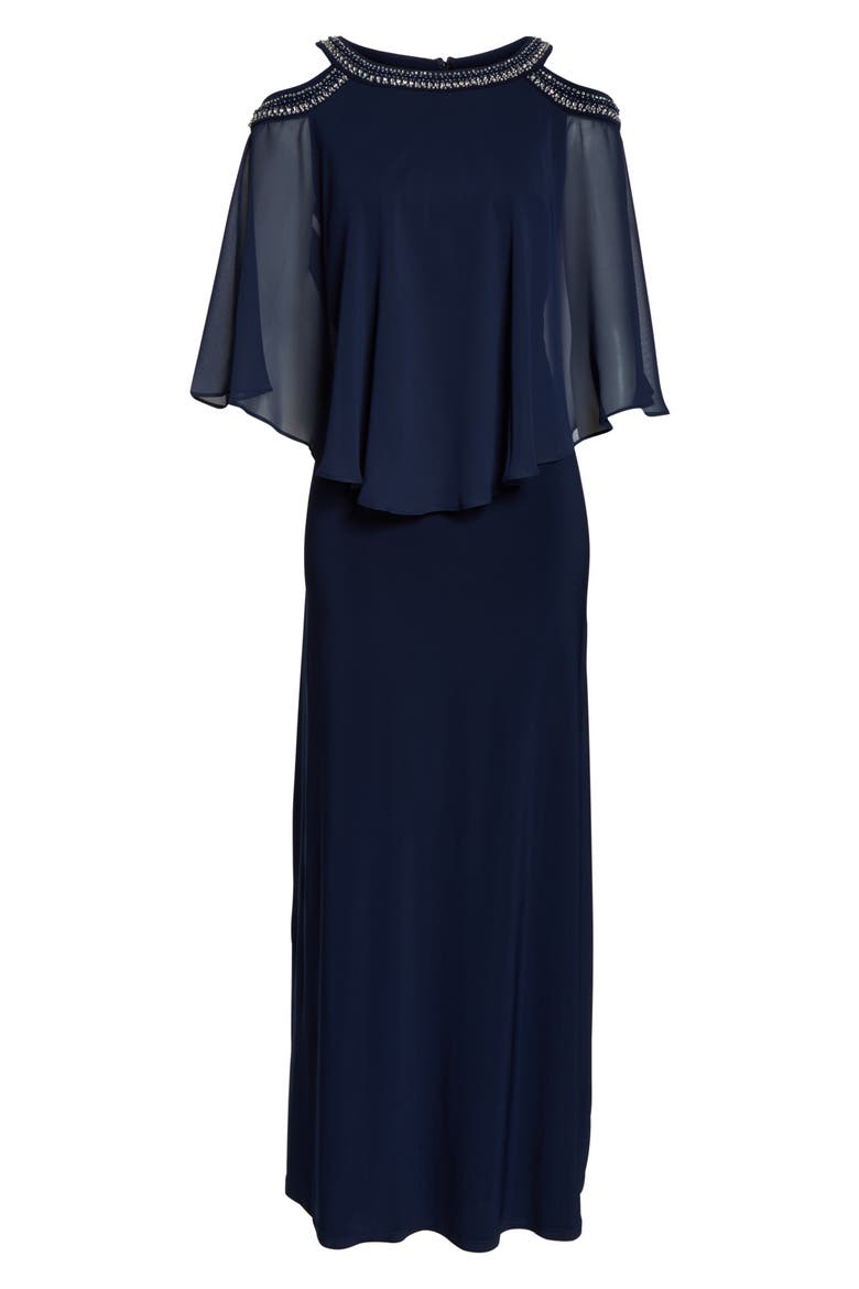 Embellished Cold Shoulder Popover Formal Gown, Alternate, color, NAVY
