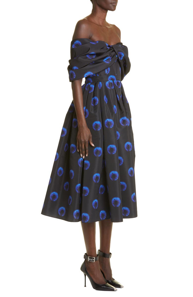 McQueen Midnight Iris Off the Shoulder Midi Dress, Alternate, color,
