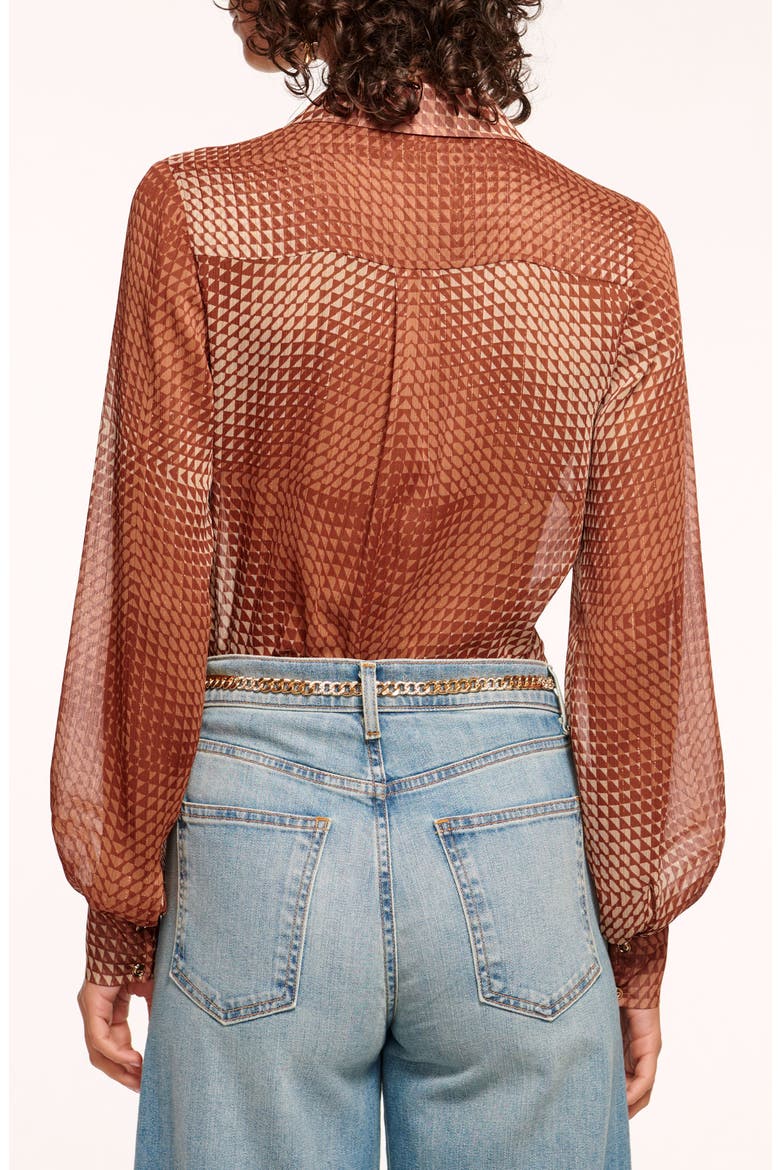 Polly Metallic Stripe Geo Print Button-Up Shirt, Alternate, color, SADDLE GEO