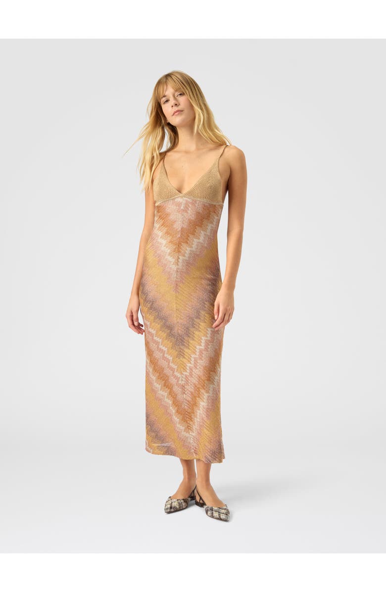 Missoni Viscose Lamé Gown With Deep Neckline, Alternate, color, Green& Brown