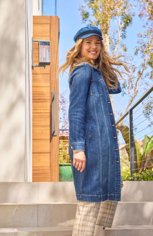 Liverpool Los Angeles Long Denim Trucker Jacket In Blue