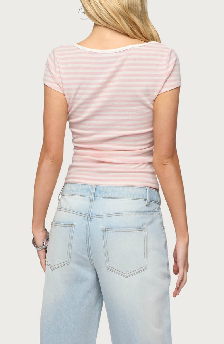 EDIKTED Layered Lacey Stripe T-Shirt, Alternate, color, Light-Pink