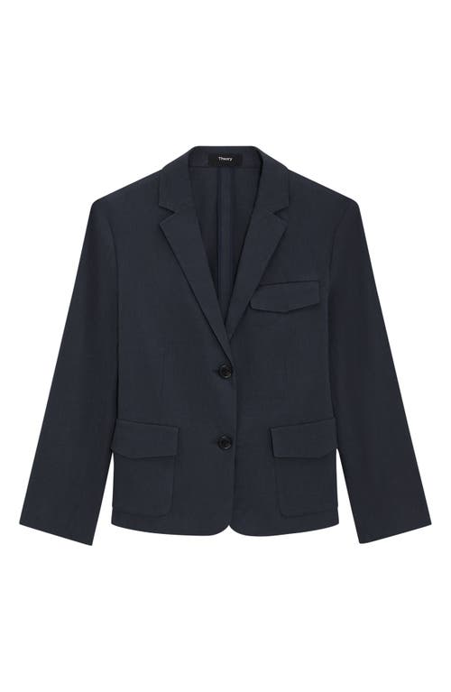 Theory Shrunked Crop Linen Blend Blazer In Concord