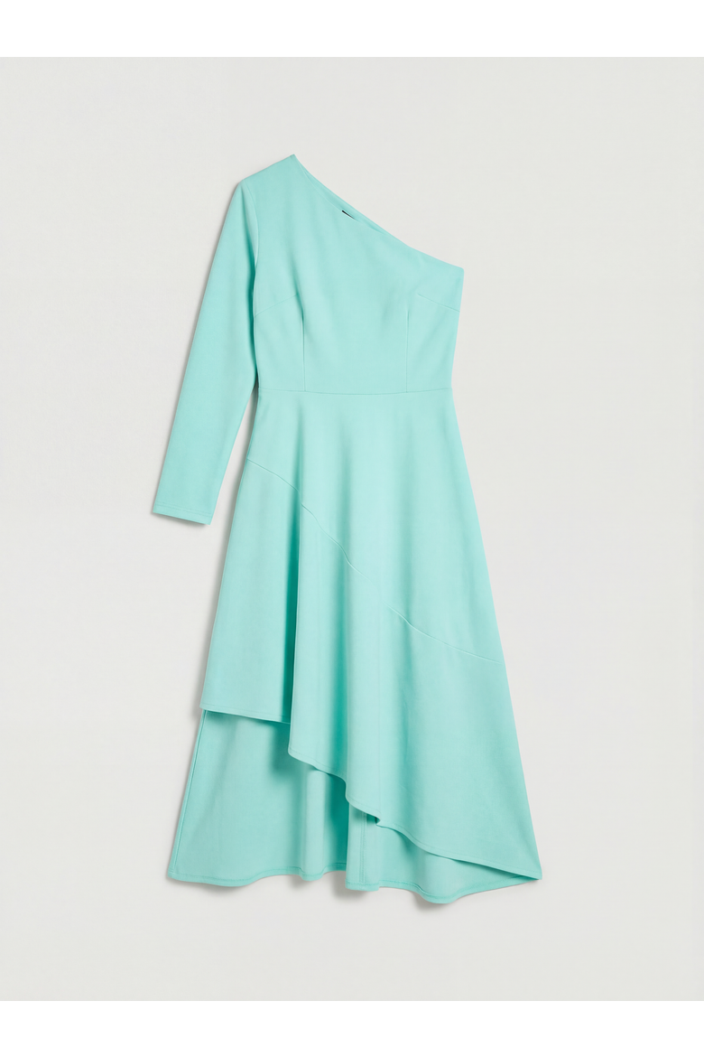 Asymmetric Crepe Midi Dress, Alternate, color, Aqua