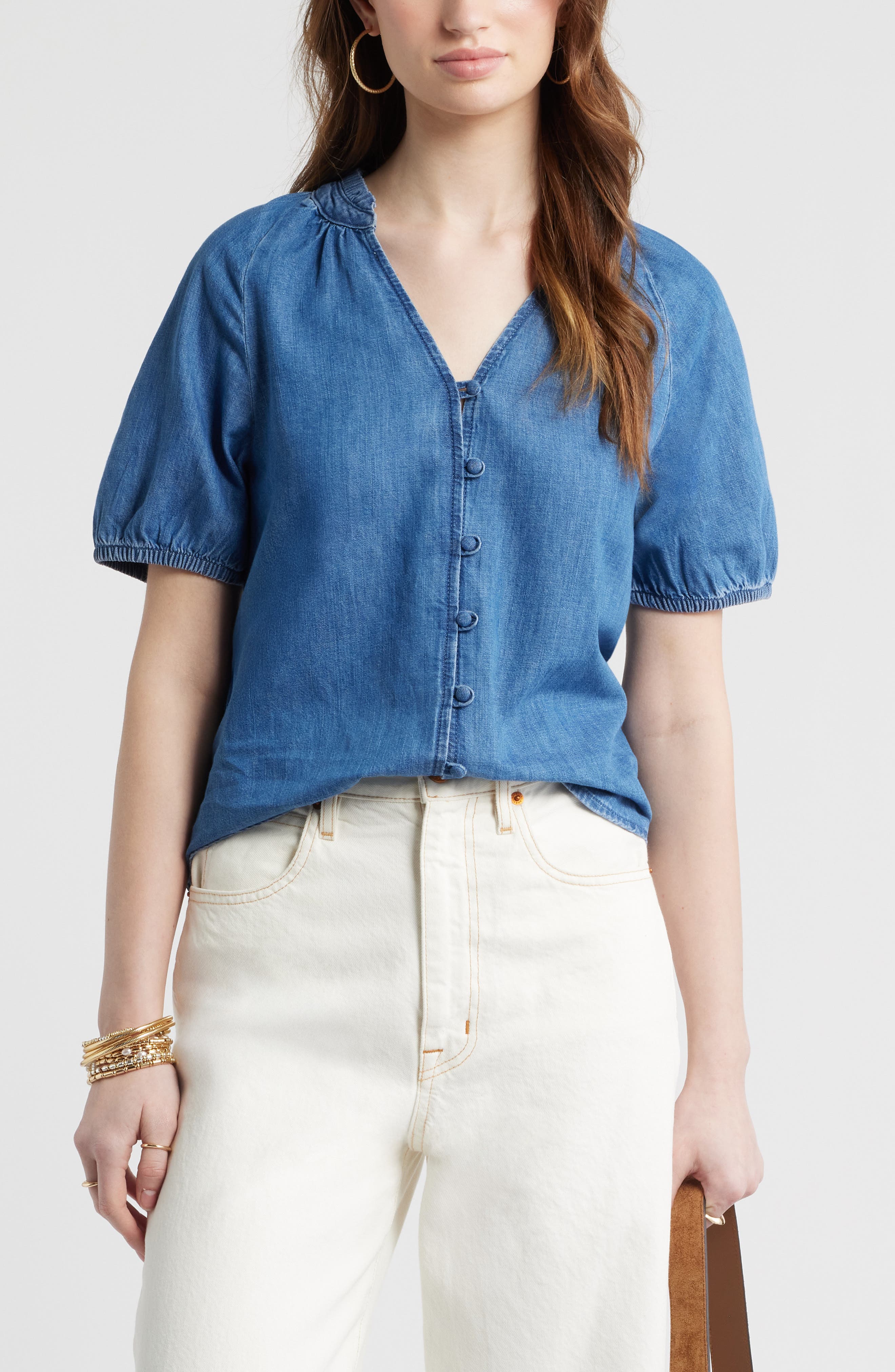 V-Neck Chambray Top