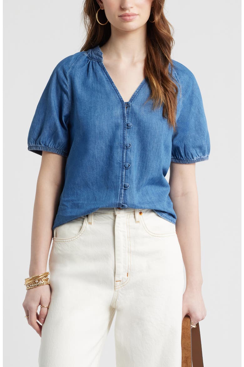 V-Neck Chambray Top, Main, color, MEDIUM WASH