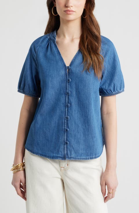 V-Neck Chambray Top