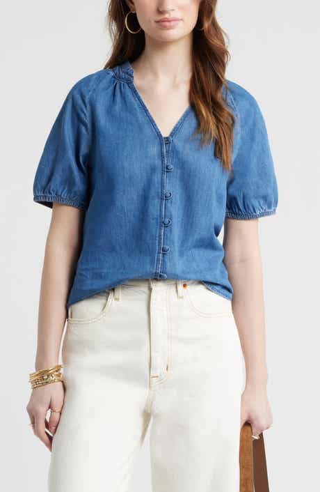 Treasure & Bond V-Neck Chambray Top