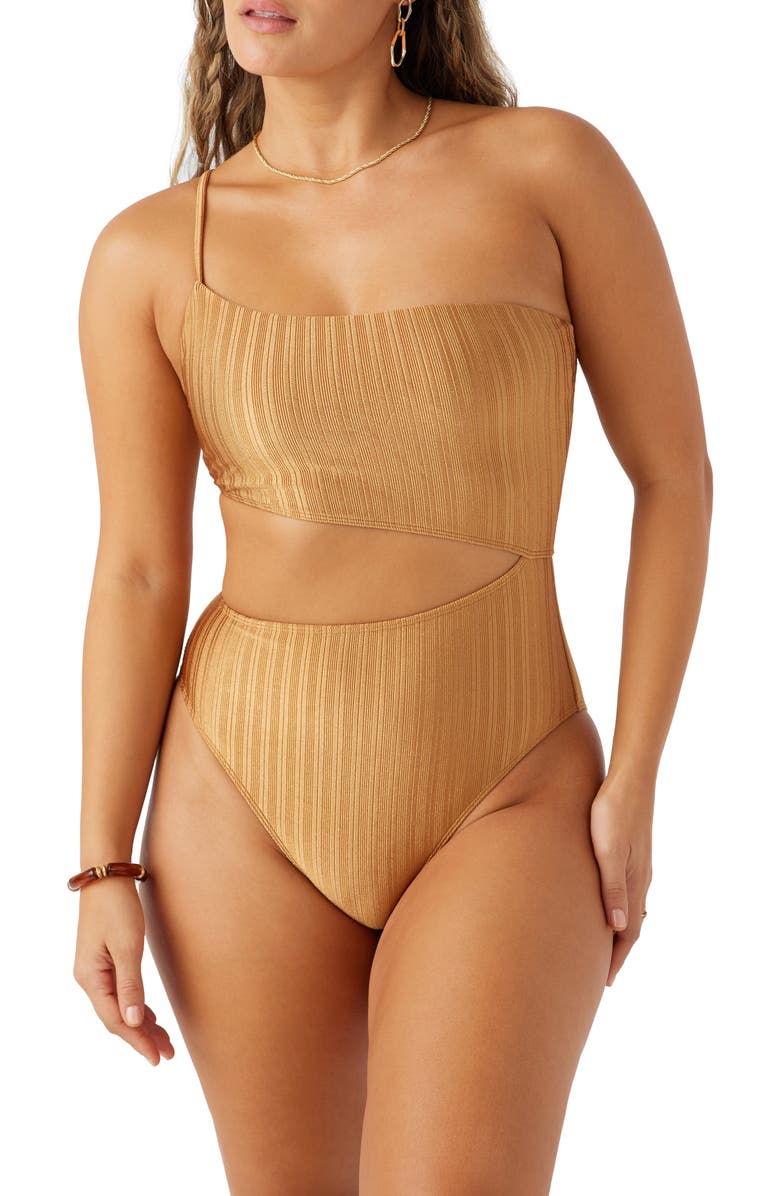 O'Neill Mizi Agadir Metallic Rib One-Shoulder One-Piece Swimsuit, Main, color, 