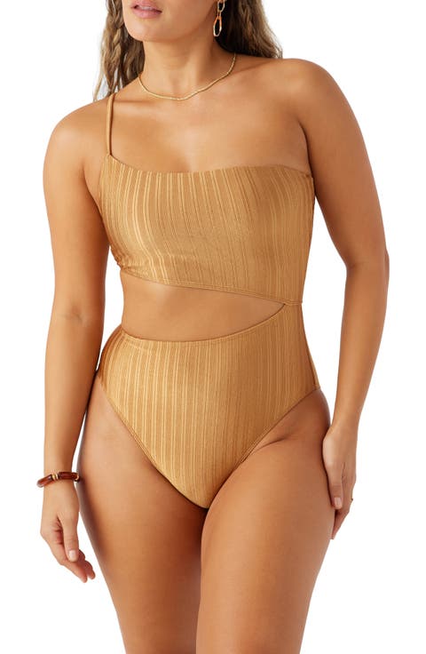 Mizi Agadir Metallic Rib One-Shoulder One-Piece Swimsuit
