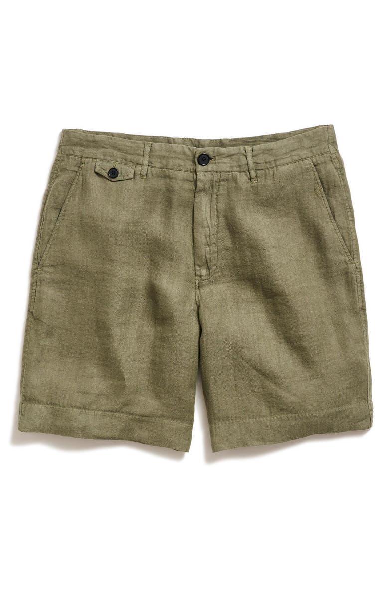 Billy Reid Moore Flat Front Linen Shorts, Main, color, Olive