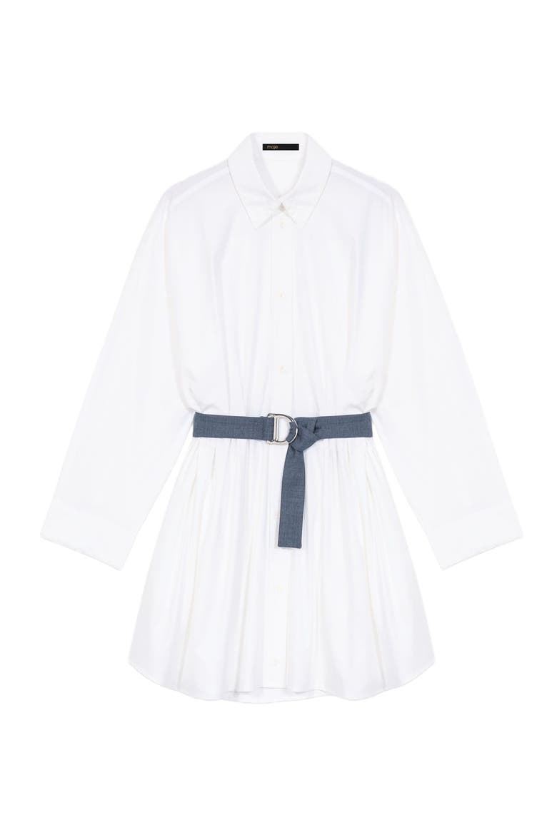 Shirt dress with contrast belt, Alternate, color, White