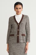 Ming Wang Tailored Contrast Trim Tweed Knit Jacket