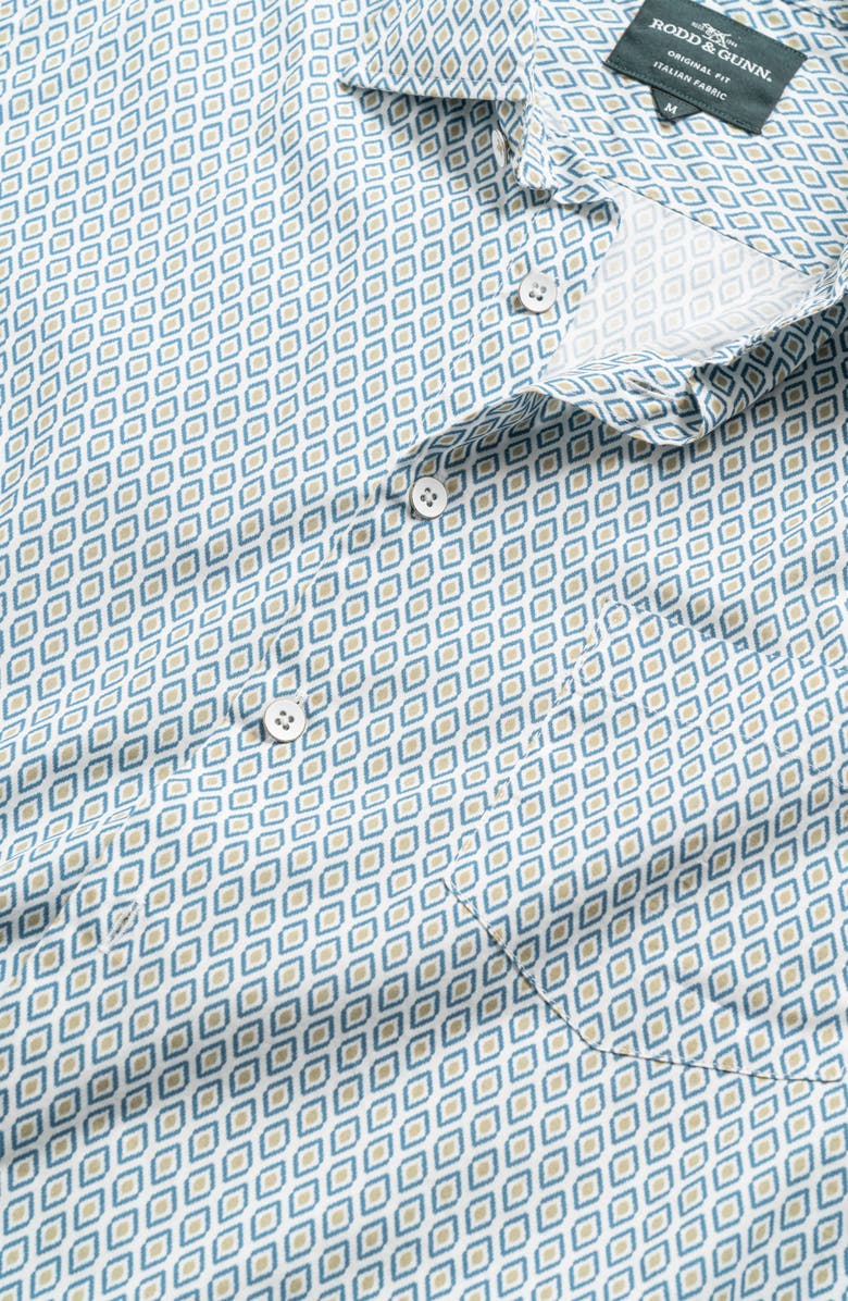 Rodd & Gunn Carrick Geo Print Short Sleeve Button-Up Shirt, Alternate, color, Sand/ Blue