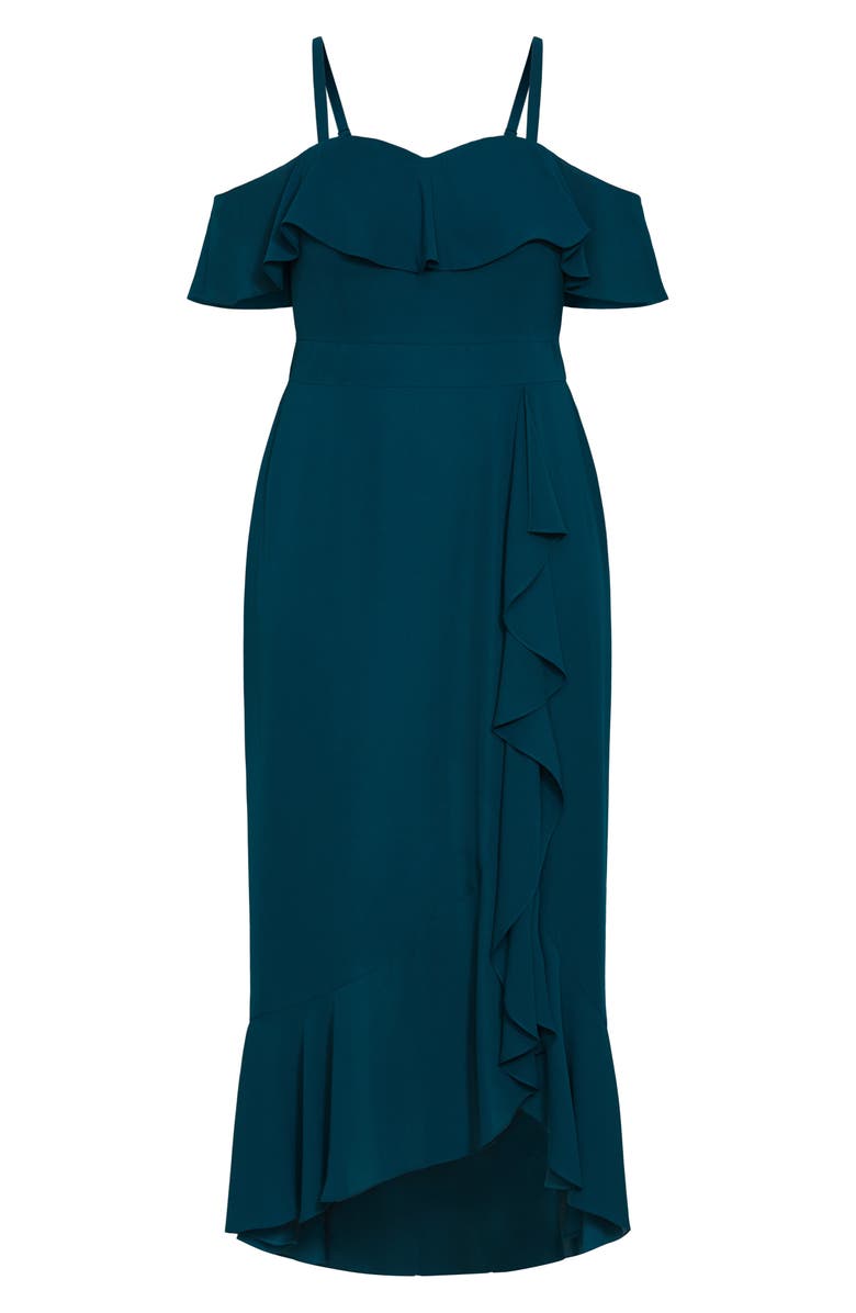 City Chic Remi Ruffle Maxi Dress, Alternate, color, Emerald