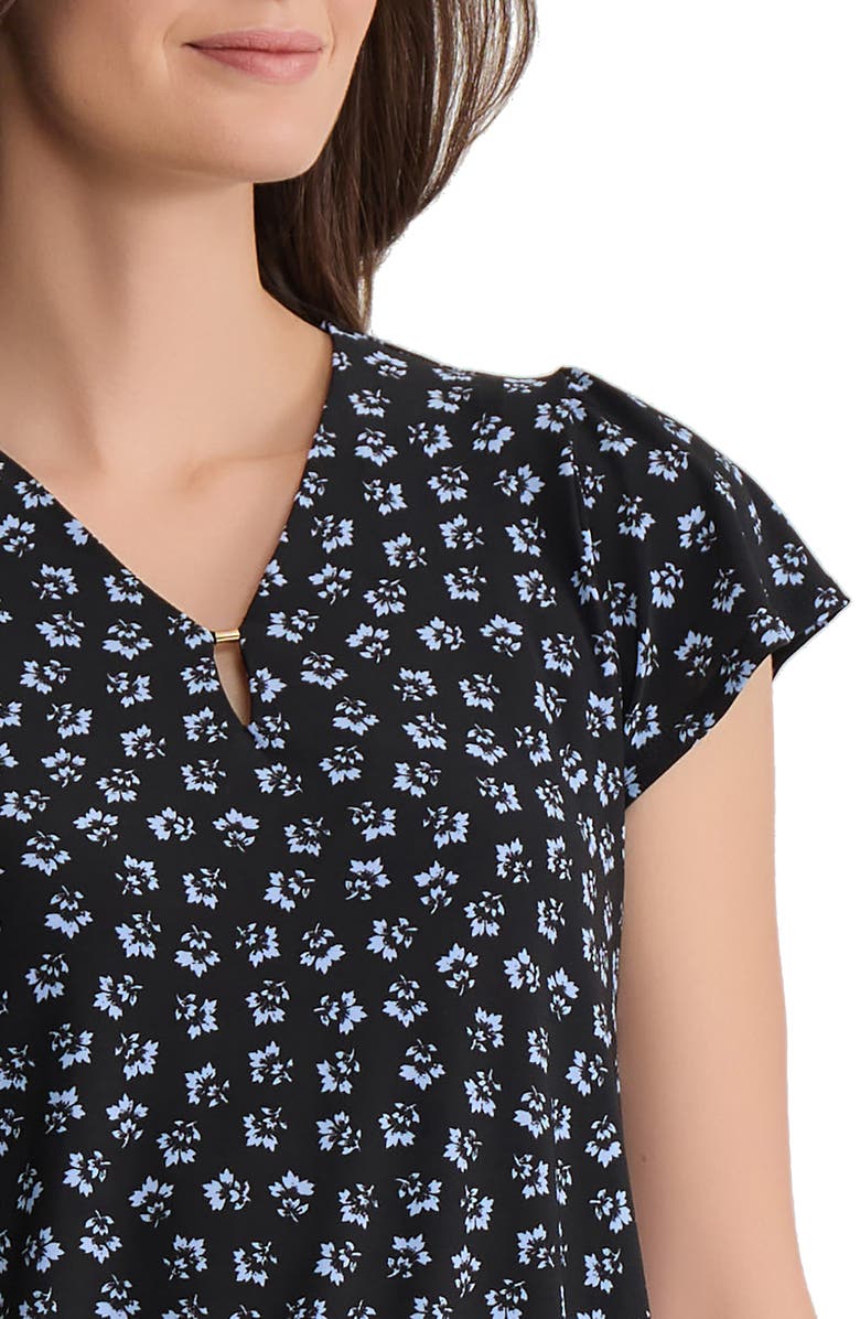 Jones New York Floral Flutter Sleeve Top, Alternate, color, Jones Black/ Chintz Blue