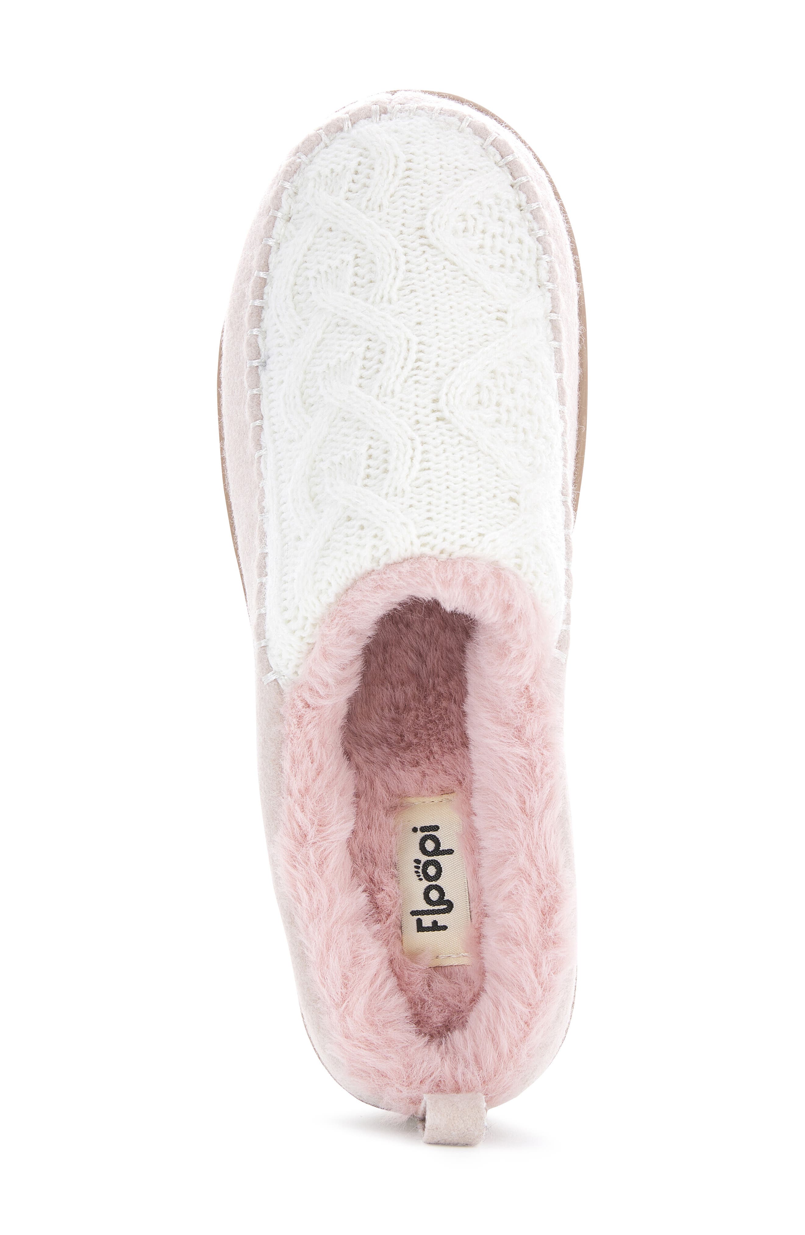 FLOOPI Tori Cable Knit Faux Shearling Slipper, Alternate, color, White