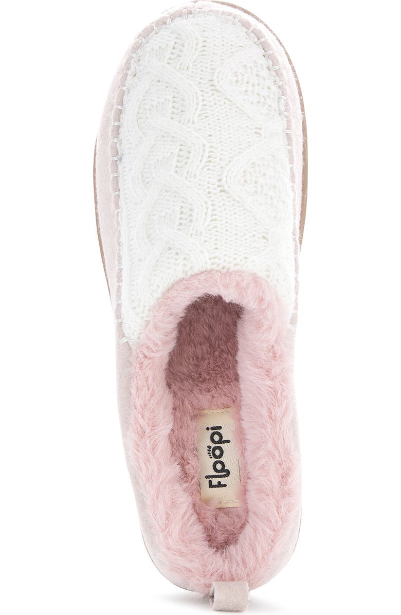 FLOOPI Tori Cable Knit Faux Shearling Slipper, Alternate, color, White