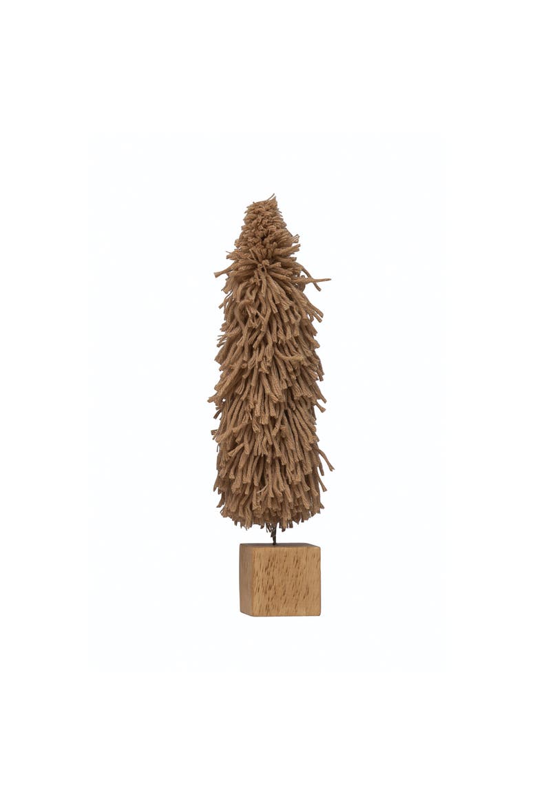 Fabric Yarn Tree with Wood Block Base, Main, color, Tan