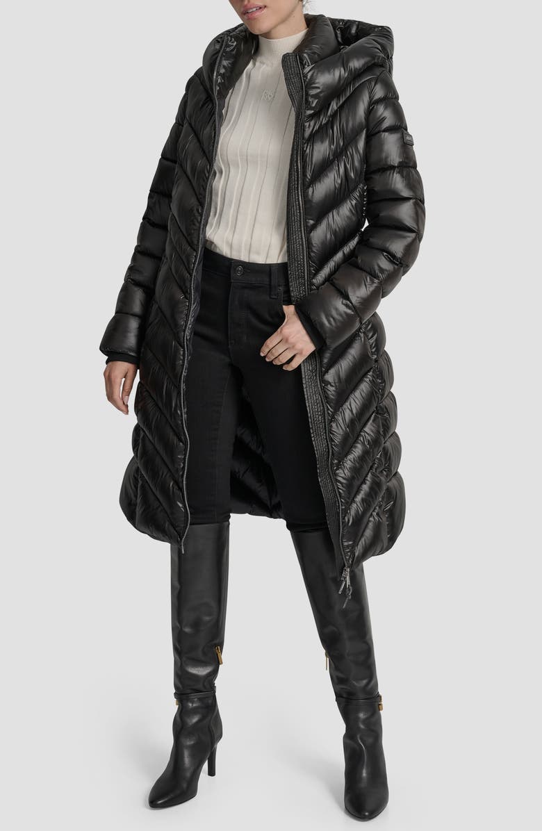 DKNY Water Resistant Hooded Chevron Puffer Jacket, Alternate, color,