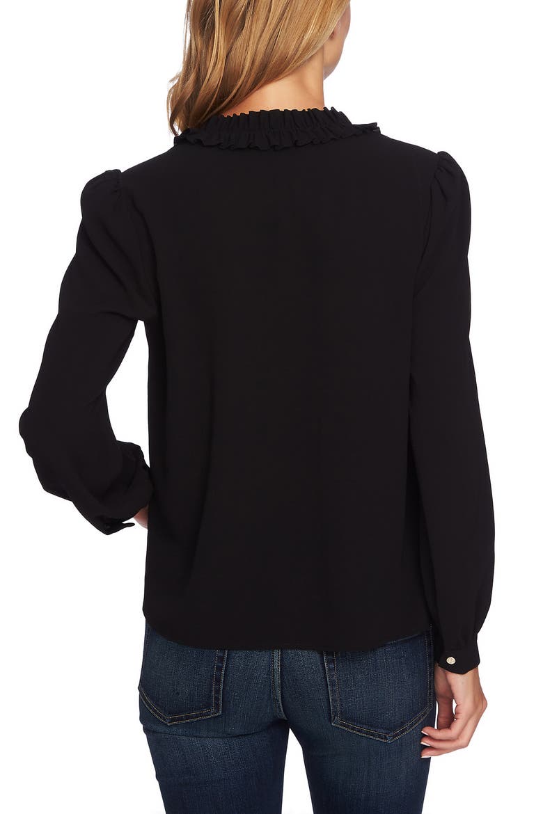 Ruffle Split Tie Neck Blouse, Alternate, color, RICH BLACK
