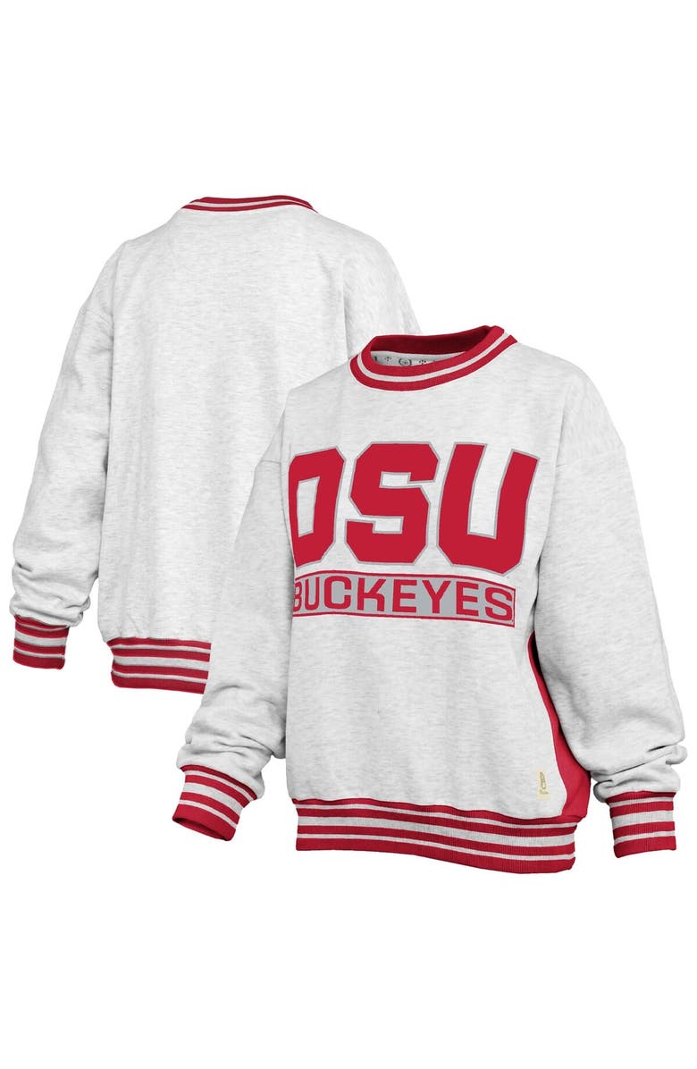 PRESSBOX Women's Pressbox Heather Gray/Scarlet Ohio State Buckeyes Endzone Crewneck Sweatshirt, Main, color, 