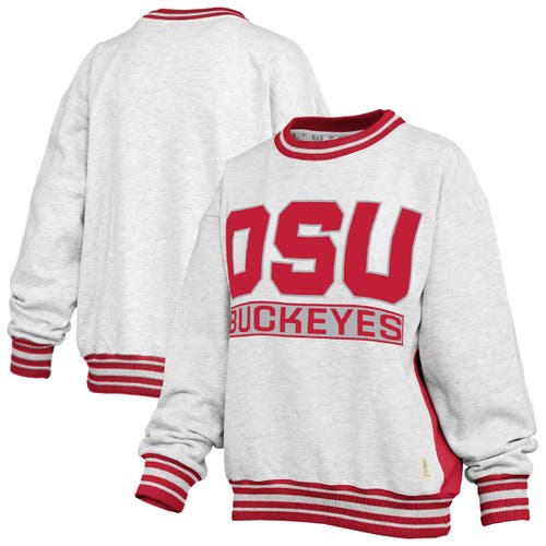 Pressbox Women's Heather Gray/scarlet Ohio State Buckeyes Endzone Crewneck Sweatshirt In Gray