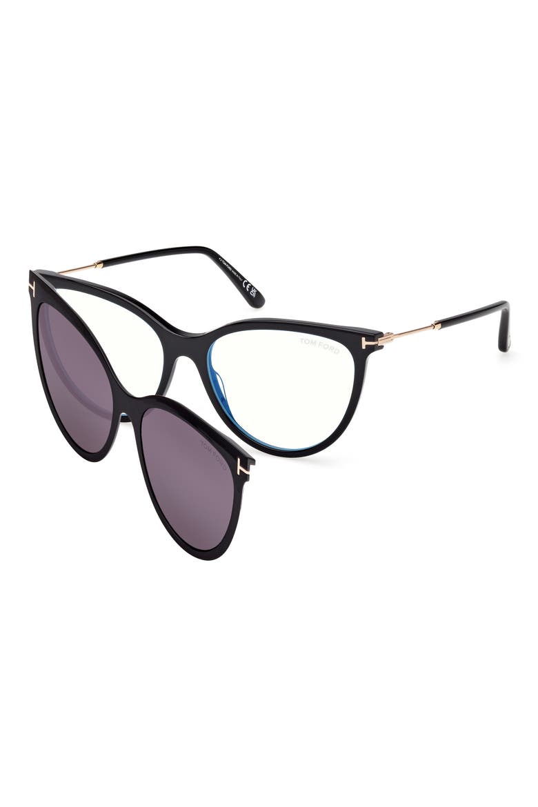 56mm Cat Eye Blue Light Blocking Optical Glasses, Alternate, color, BLACK / T LOGO / BLUE BLOCK