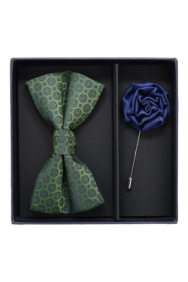 Bow Tie & Lapel Pin Set, Main, color, HUNTER GREEN NAVY