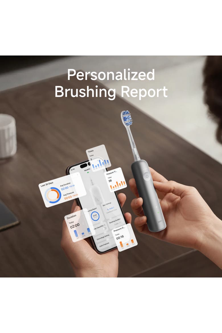 Wave Pro Electric Toothbrush with 2 Heads and Storage Bag, Alternate, color, Grey